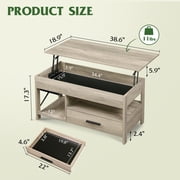 GALAXHERO Coffee Table, 39 Lift Top Coffee Table with Hidden Compartment, Storage Drawers and Storage Shelf for Living Room, Reception Room Greige