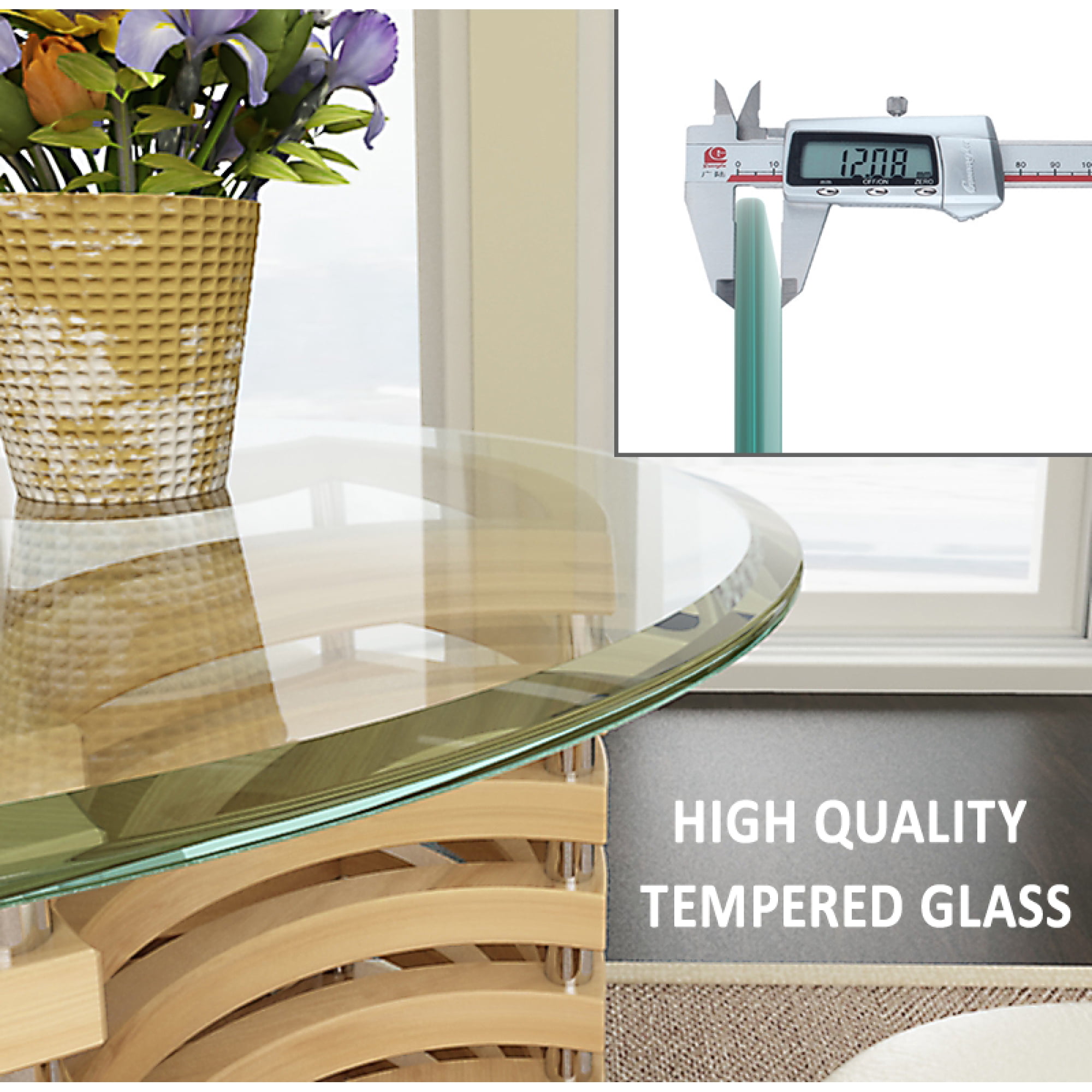 32 Inch Round Tempered Glass Table Top, 1/2" Thick Clear Transparent Glass Sheet with Polished Edge, Replacement Glass Top for Coffee Table,Dining Table