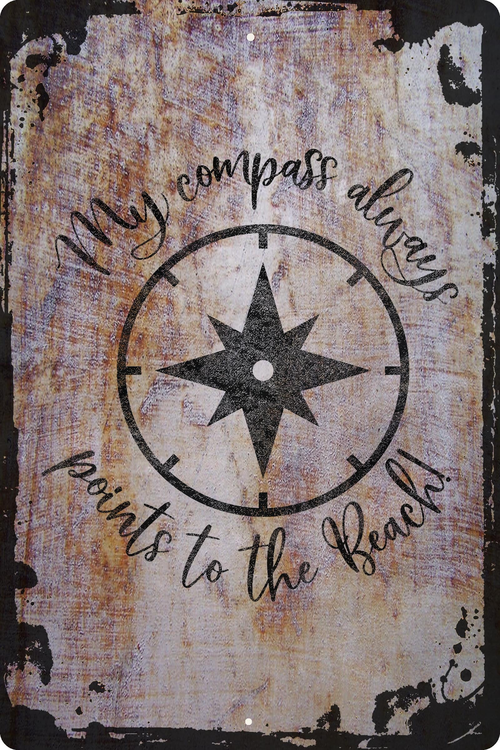 Wall Sign My compass always points to the beach cursive navigate funny