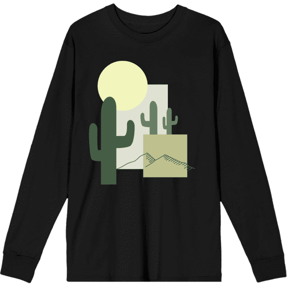 Natural World Cacti & Shapes Black Adult Crew Neck Long Sleeve Tee-Medium