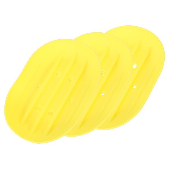 Juego de 3 platos de jabón pequeños, soporte de jabón de silicona en forma ovalada con agujeros para ducha, baño (amarillo)