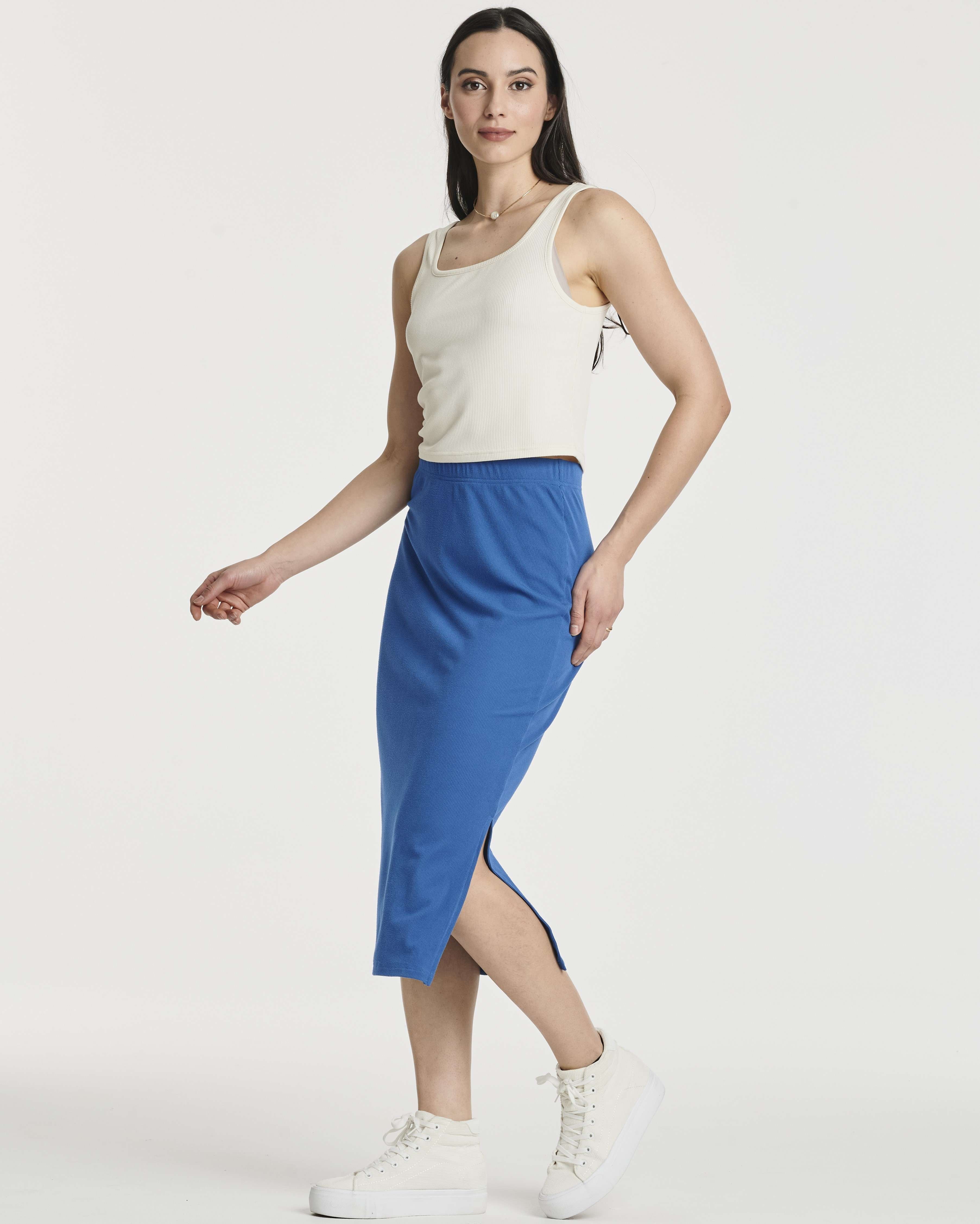3 Pack: Women's Midi Ribbed Knit Skirt With Side Slit