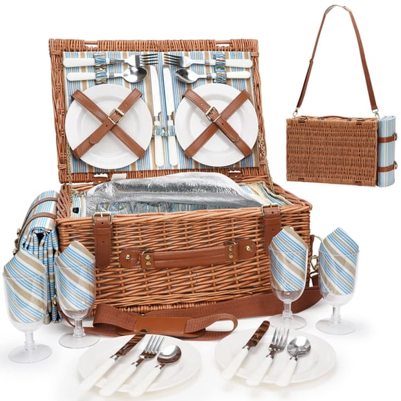 Juego de Canasta de Picnic HappyPicnic para 4 Personas con Enfriador y Manta