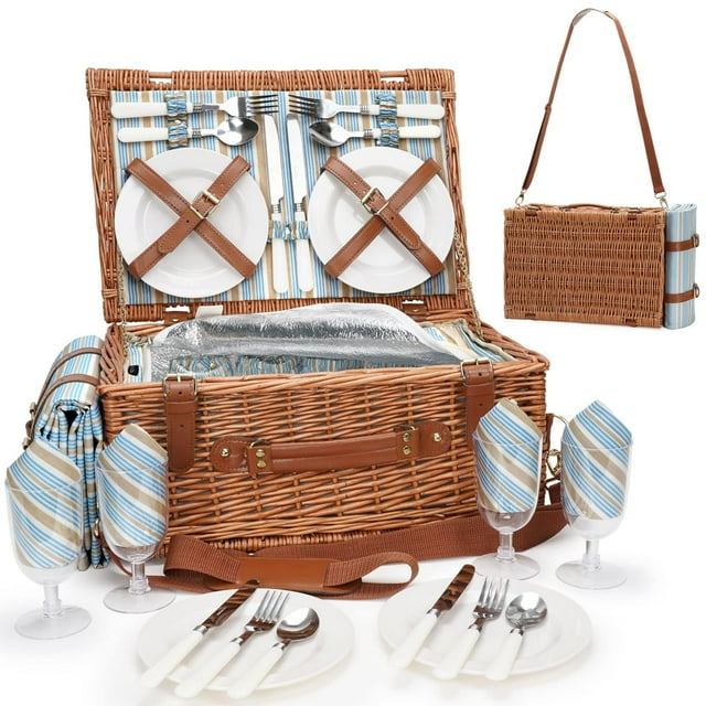 Juego de Canasta de Picnic HappyPicnic para 4 Personas con Enfriador y Manta