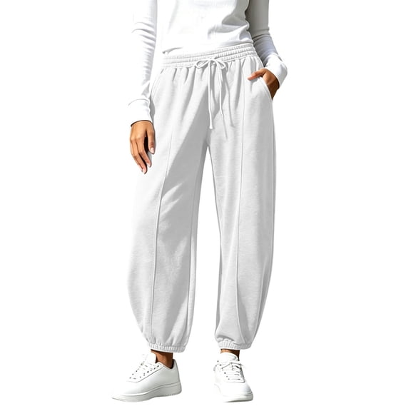 Pileajo Women's Casual Wide Leg Pants Drawstring High Waist Trousers Going out Jogger Pants with Side Pockets