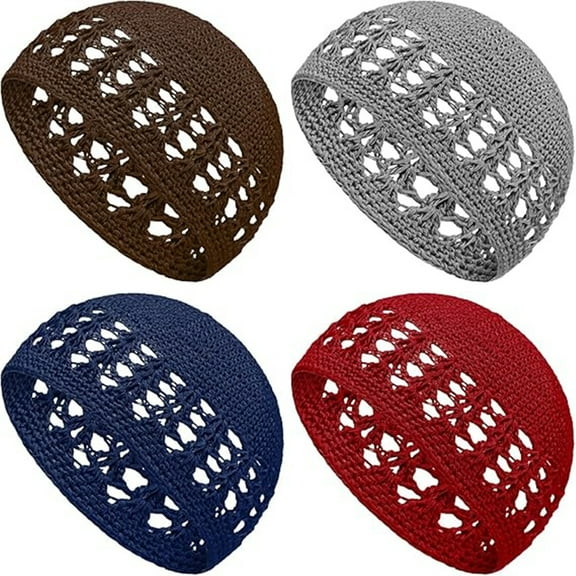 4 Pcs Kufi Hat for Men Knit Kufi Cap Crochet Beanie Skull Beanie Muslim African Hat for Men Women