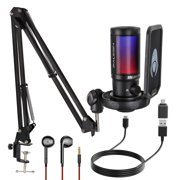 talomen Gaming Microphone for PC Computer, USB Streaming Condenser Mic Kit with RGB, Quick Mute, Gain Knob, Boom Arm Stand, Pop Filter for Podcasts YouTube F8S
