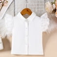 thumbnail image 5 of IFNWSV Girls 2 Piece Outfits Set Toddler Solid Color Lapel Lace Flutter Sleeve Top Casual with Irregular Skirt Pants Hot Pink 7-8 Years, 5 of 6