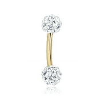 AVORA 10K Yellow Gold  Crystal Curved Barbell Eyebrow Body Jewelry -016 Gauge
