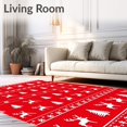thumbnail image 2 of ODIKA 3'x5' Machine Washable Non-Slip Area Rug, Nordic Pine Tree and Stag Scene with Scattered Festive Snow Motifs High Traffic Rug with Pad, Red, 623285, 2 of 8