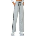 thumbnail image 1 of Women Casual Cotton Solid Drawstring Elastic Waist Long Straight Pants, 1 of 8