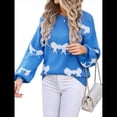 thumbnail image 3 of Suéter de Mujer Otoño 2025 - Jersey de Larga con Cuello Redondo, Jersey de Punto Oversize, Jersey Informal con Estampado Azul M, 3 of 10