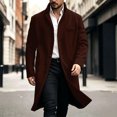 thumbnail image 2 of Men Long Overcoat Lapel Collar Button Front Oversized Jacket with Pocket,Warm Windproof Fall Winter Daily Casual Comfy Wear,Red,XL, 2 of 9
