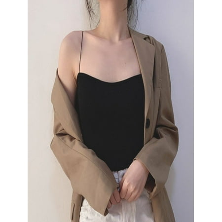 

Luxsea Solid Color Sexy Spagetti Strap Camisole Girl Tube Top Chest Pad Without Steel Ring U-shaped Vest Sling Wild Comfortable Outside Wear Inside
