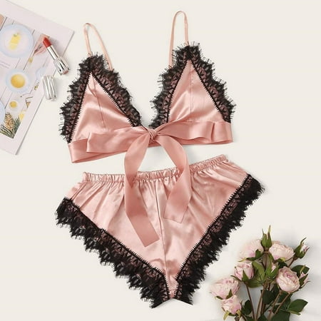 Levmjia Lingerie Bodysuit Set for Woman Sexy Women Lingerie Lace Satin Hollow Out Temptation Underwear Panties Underpants Shorts Sleepwear Briefs Suit