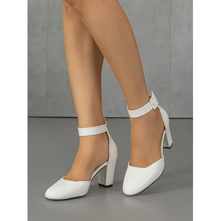 

Snakeskin Embossed Chunky Heeled Ankle Strap Pumps Women‘s Footwear
