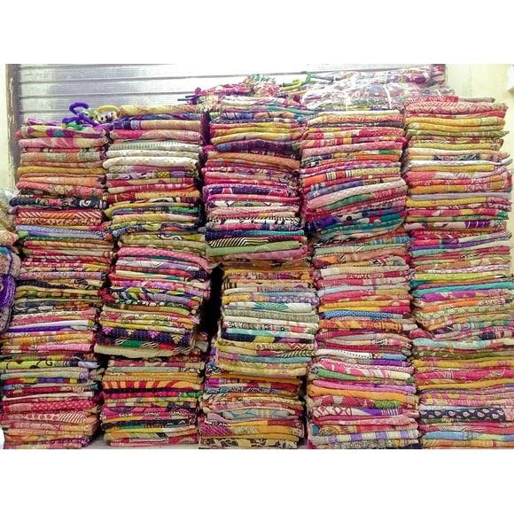 Edredón Mycrafts Indian Vintage hecho a mano Kantha 100% algodón