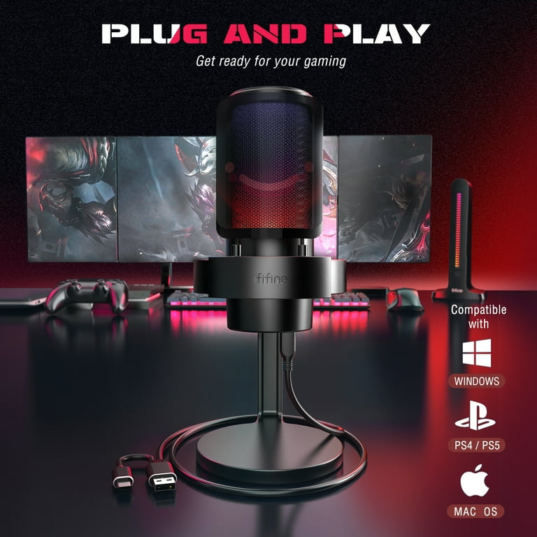 FIFINE A8 Gaming USB Microphone with RGB Lighting, Black photo 6