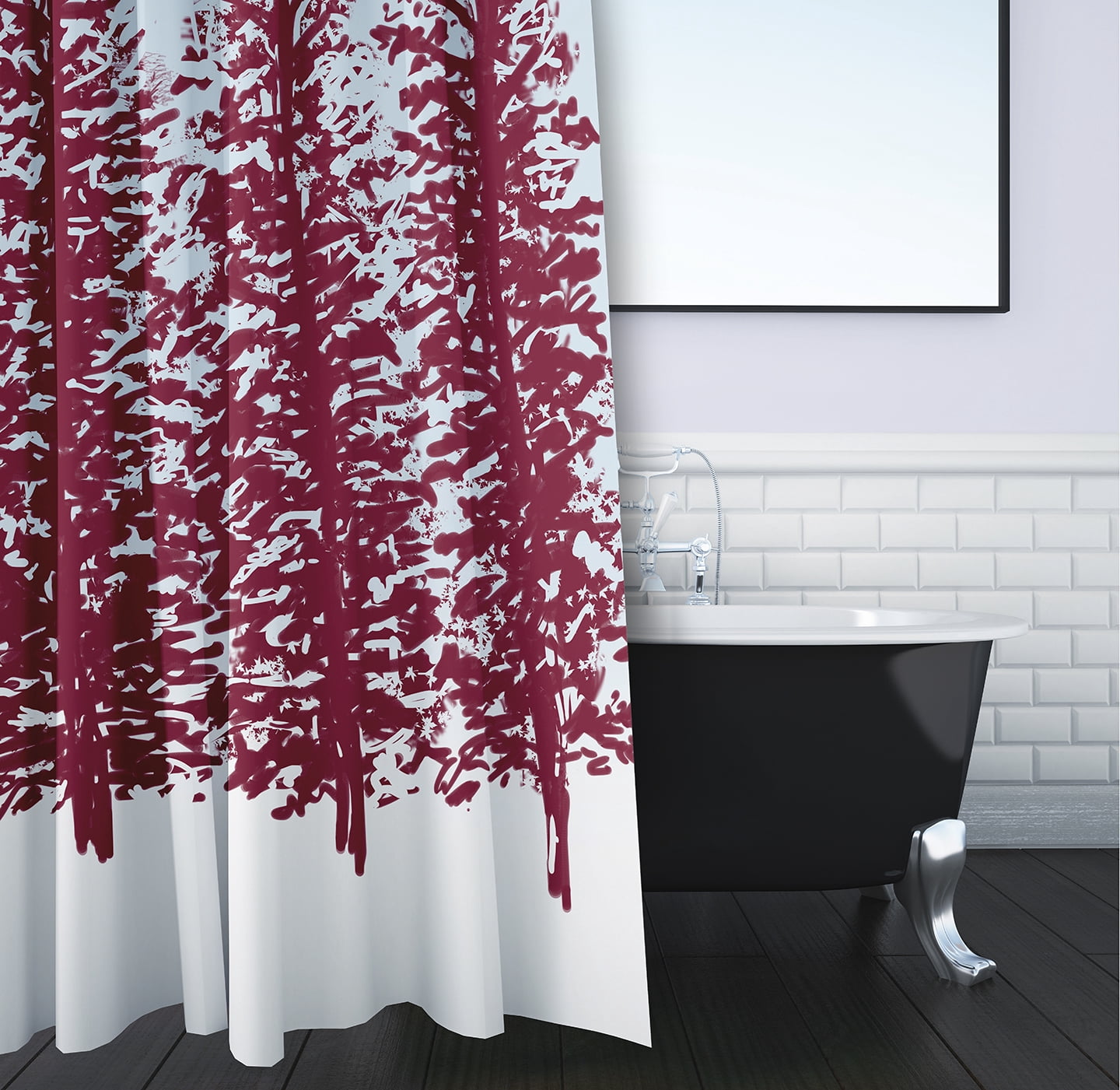 Simply Daisy 70" W x 73" H Hidden Forrest Floral Print Polyester Shower Curtain, Red