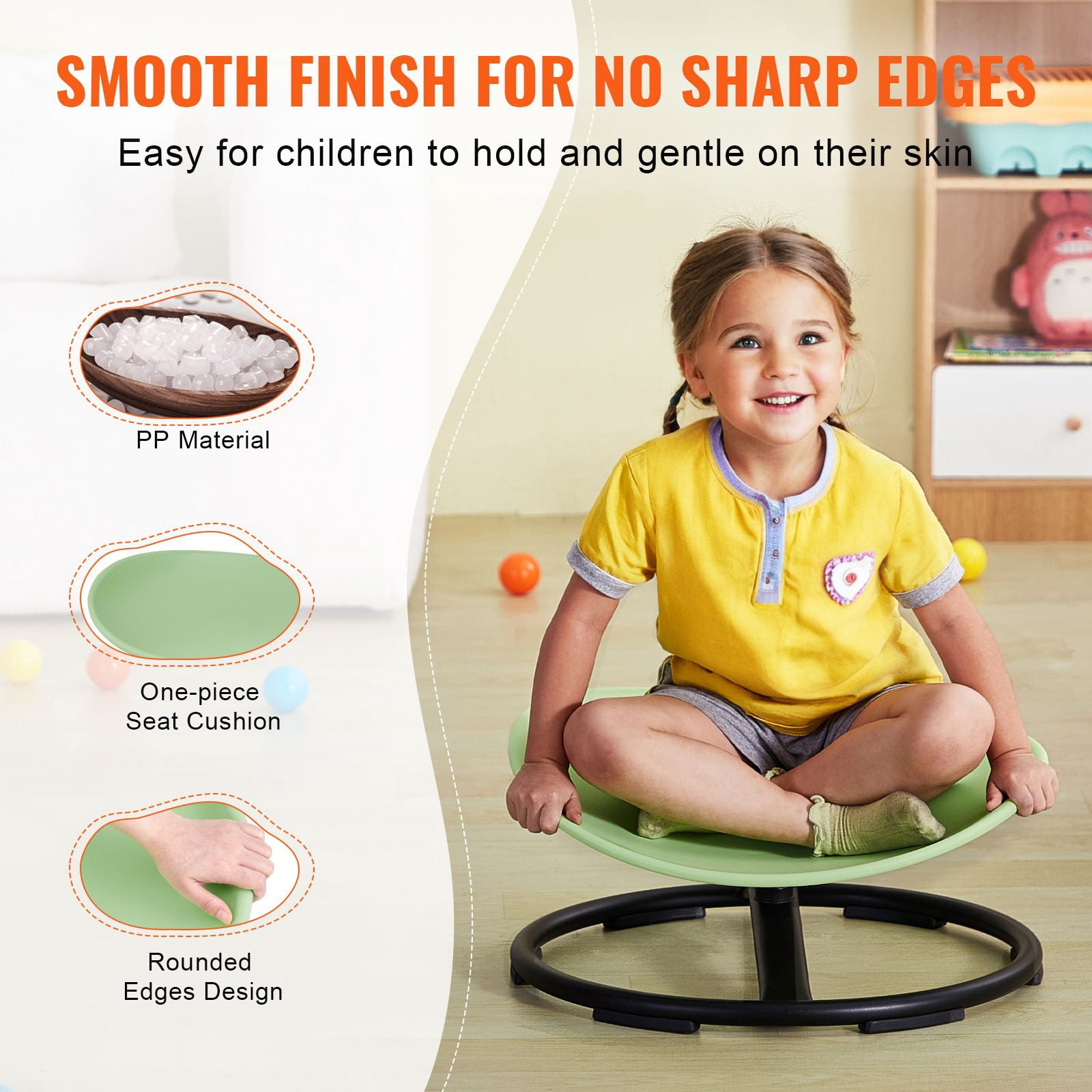 Kids Swivel Chair, 220 LBS Capacity, Sensory Spinning Chair, Autistic Kids Sensory Toy Chair with Non-Slip Metal Base, Toddler Sit and Spin Chair for Coordination Balance Focus Training Green