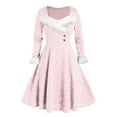 thumbnail image 2 of Patlollav Christmas Dresses Womens Solid Long Sleeve Off-The-Shoulder Collar Retro Dress, 2 of 7