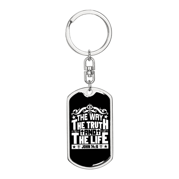 The Way Truth Life John 14:6 Stainless Steel or 18k Gold Premium Swivel Dog Tag Keychain