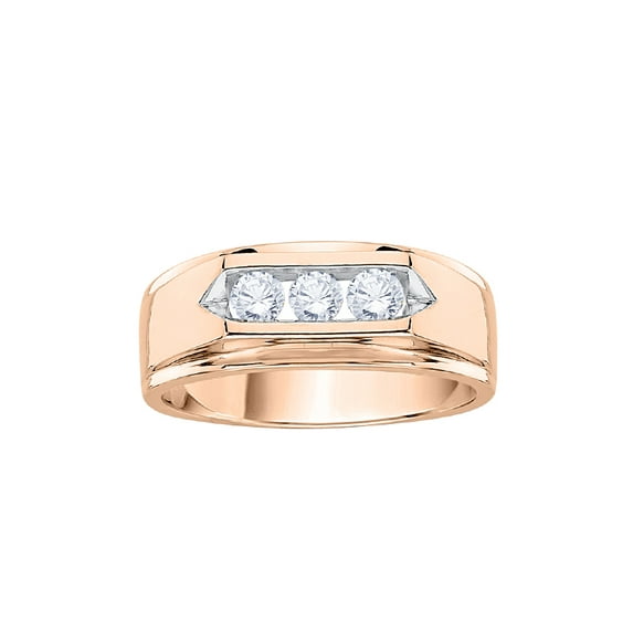 Three Stone Diamond Men's Ring in 10K Rose Gold (1 cttw) (I-Color, SI3-I1 Clarity) (Size-7.25)