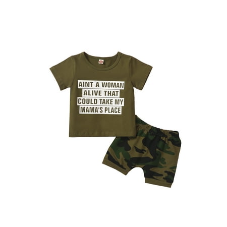

Xingqing Summer Baby Boys Clothes Set Letter Print Short Sleeve O-neck T-shirt + Camouflage Shorts