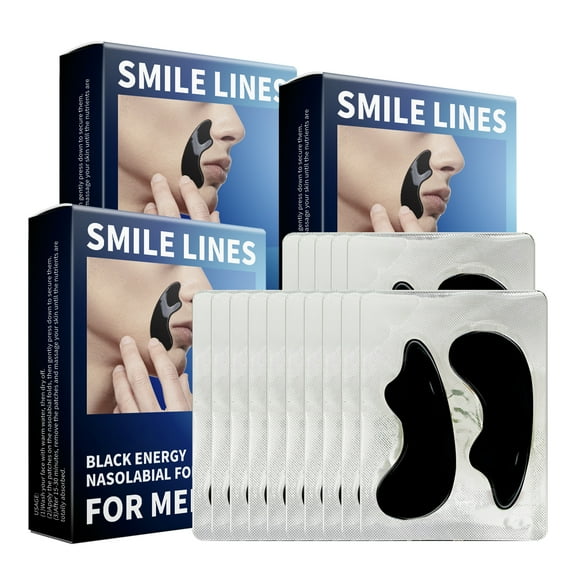 15 Pcs Nasolabial Folds Patches, Collagen Smile Line Patches, Fine Lines and Wrinkles Treatment, Black Anti Wrinkle Patches with hyaluronic acid