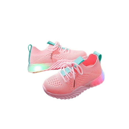 

Fangasis Children Walking Shoe Slip-Ons Sneakers Lace Up Athletic Shoes Kids Sneaker Jogging Nonslip LED Trainers Pink 6.5C