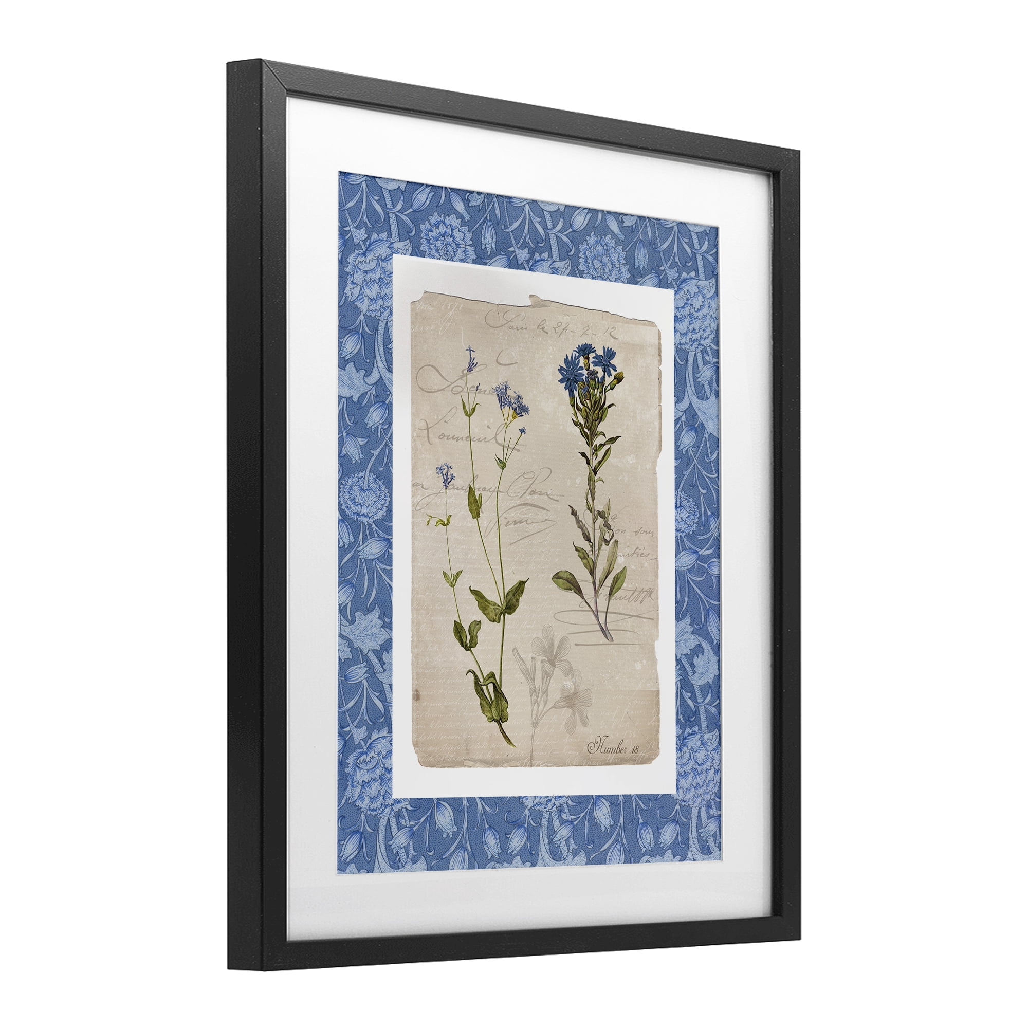 Stupell Industries Blue Vintage Botanicals Black Framed Print Under Glass, design by Livi Finn
