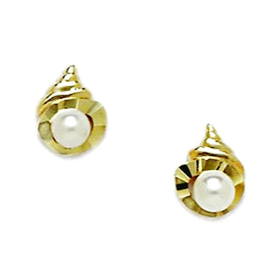 14k Yellow Gold White 4x4mm Freshwater Cultured Pearl and CZ Screw Back Earrings 8x6mm Stud Earring for Women