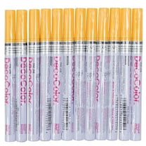 12 Pc Set Yellow Decocolor Fine Line Point Oil Based Glossy Opaque Paint Marker Pens on Metal Stone Glass Wood for Industrial Art Auto Trade