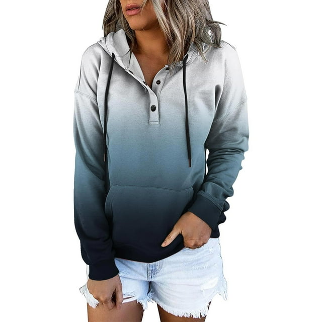 WZXFASHION Womens Sweatshirt Fashion Print Long Sleeve Hoodie Pullover Button Sweatshirt Summer Savings Clearance designer pullover sweater