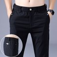 thumbnail image 4 of Pantalones casuales ajustados de color blanco roto para hombre, pantalones formales de negocios ajustados para hombre, pantalones holgados de poliéster con bolsillos arrugados de verano, 4 of 5