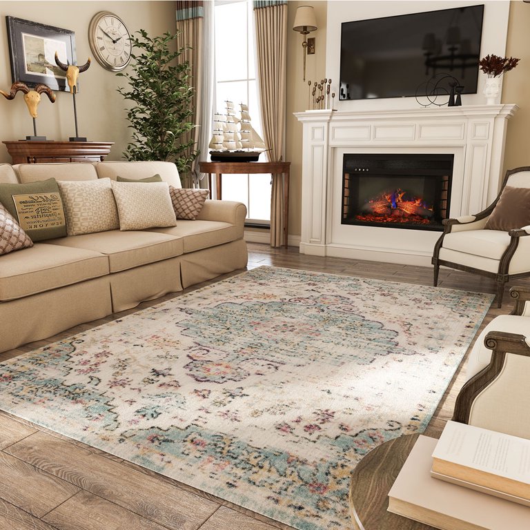 Snailhome Large Area Rugs for Folding Non-Slip Decor(2x2.9ft/4x5.9ft/5.2x7.5ft/6.6x9.5ft) Pet Bohemian Persian Floor Rug Room, Carpet Flair Mat