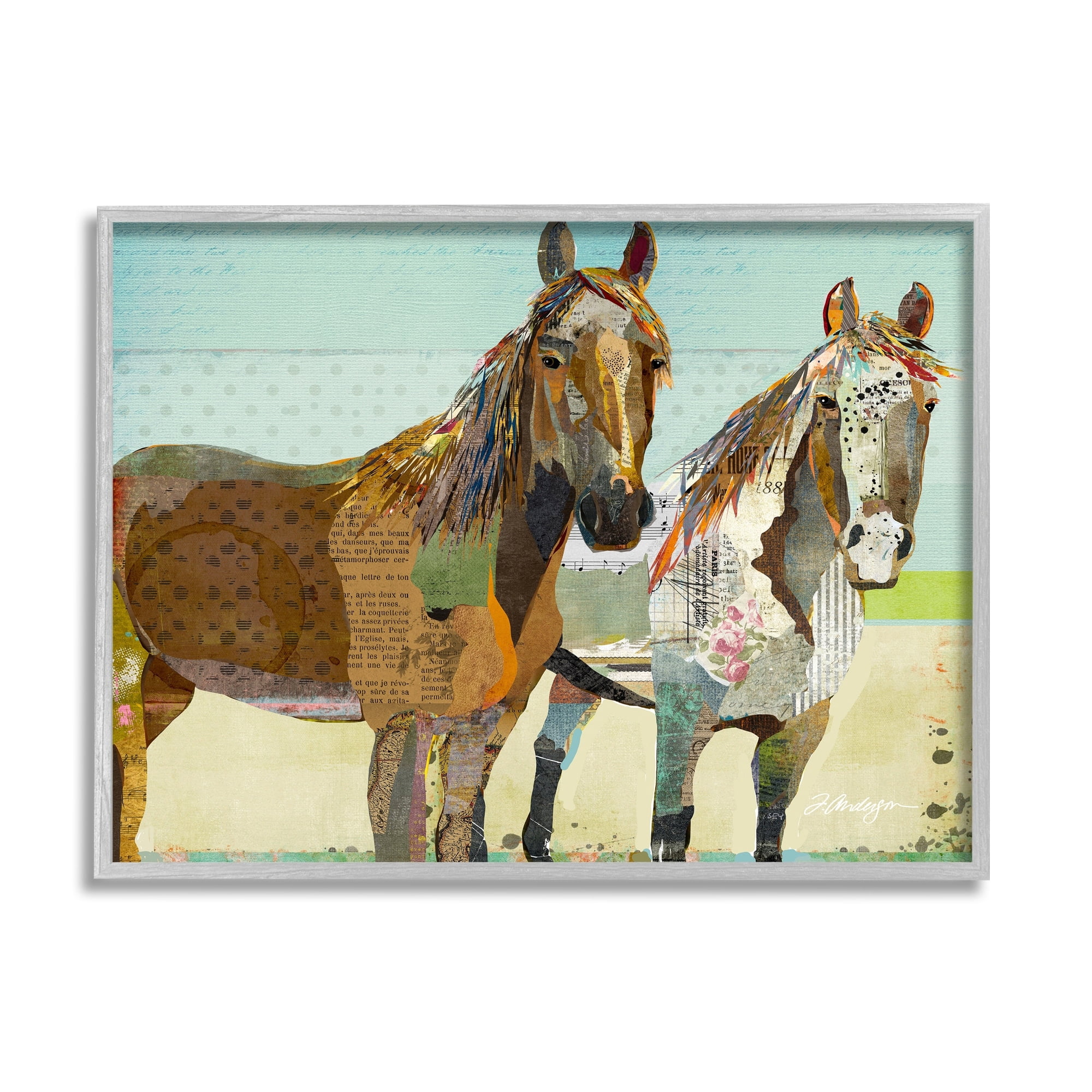 Stupell Industries Wild Farm Horses Layered Newsprint Collage Arrangement Graphic Art Gray Framed Art Print Wall Art, Design by Traci Anderson