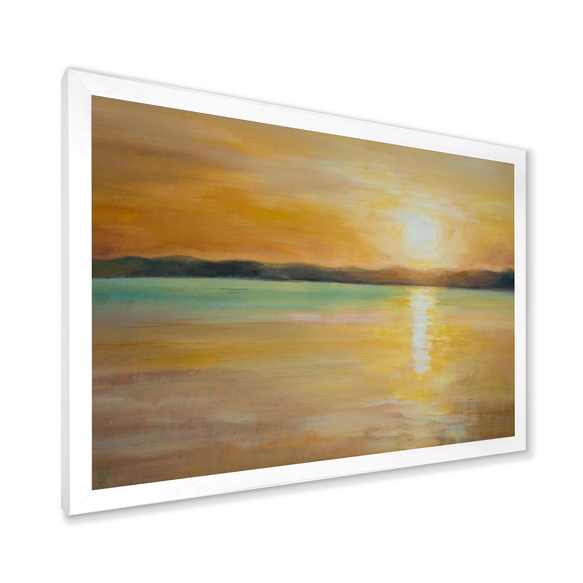 Designart 'Abstract Yellow Sunset At The Horizon' Nautical & Coastal Framed Art Print