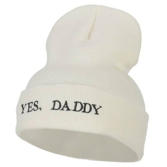 Words of Daddy Embroidered Long Beanie - White OSFM