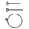 thumbnail image 2 of Hot Silver Women's 22G Surgical Steel Nose Hoop Trio with Aqua, Aurora, Black Crystal Accents, 2 of 5