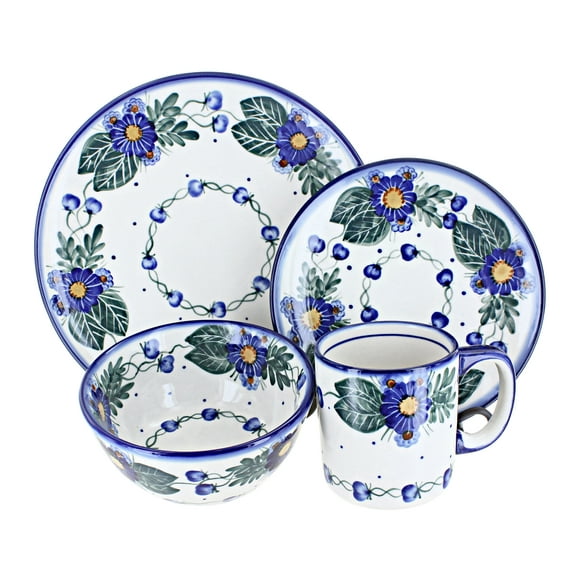 Blue Rose Polish Pottery Forget Me Not 16 Piece Dinner Set