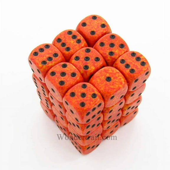 Fire Speckled D6 Dice with Black Pips 12mm (1/2in) Pack of 36 Dice Chessex