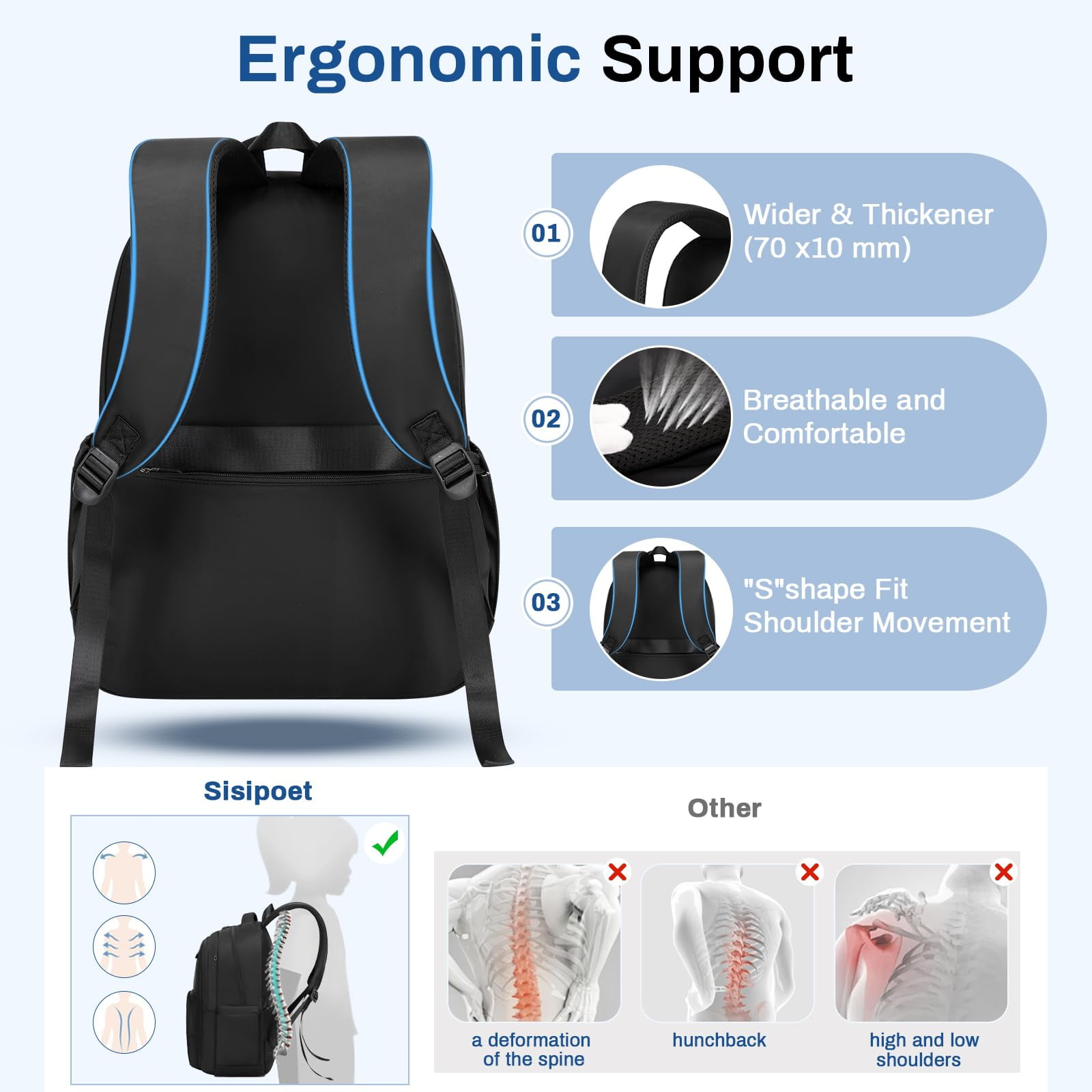 Soda Candy School Backpack Lightweight Bookbag Backpack with Luggage Strap, Black