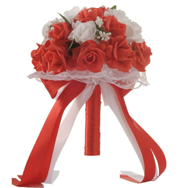 Leutsin Crystal Roses Bridesmaid Wedding Bouquet Bridal Artificial Silk Flowers