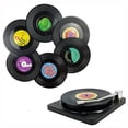 thumbnail image 1 of 2/4/6 PCS Plastic Vinyl Record Coaster Cup Mat Black Retro Mug Coaster Pad Heat-resistant Non Slip Hot Drink Holder Home Decor6pcs without holder He Qiyong unisex, 1 of 1