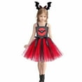 thumbnail image 1 of Kids Halloween Costume Cosplay Dress Gothic Witch Bat Winged Party Outfit Elegant Style Stage Performance, 1 of 8