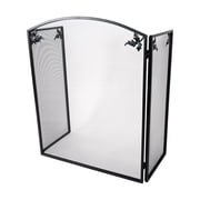 Lavish Home 3 Panel Foldable Black Fireplace Screen - Arched Fireplace Gate with Classic Leaf Motif Protective Mesh
