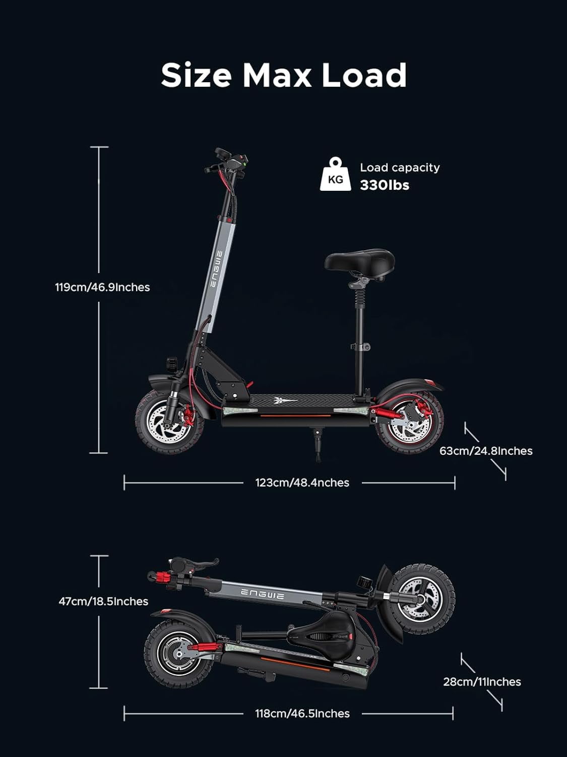 Engwe Y600 Foldable Electric Scooter for Adults,UL 2849 48V 18AH 700W Motor 28MPH E-Scooter,Black