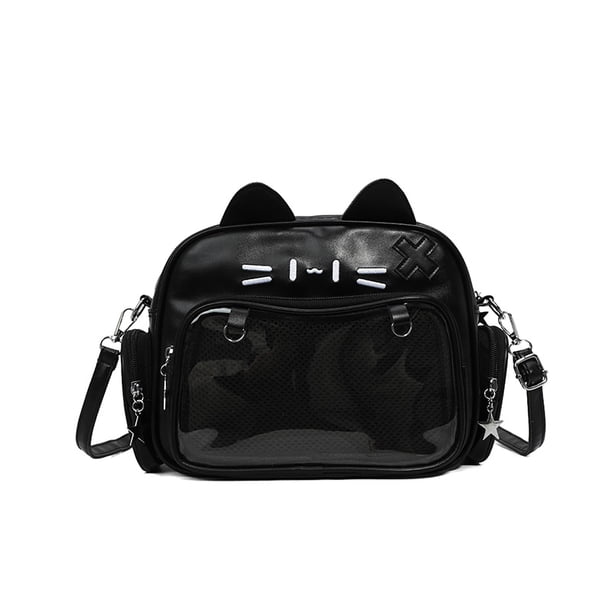 Bolso Escolar Mochila Gato PU Segura Bolsillo Transparente para Niñas Y Mujeres
