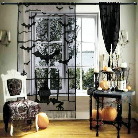 

TALKVE Simple lightweight and wear resistant Door Curtain Bat Black Lace Curtain Pendant Mesh Door And Window Decoration Pendant